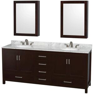 Wyndham Collection Sheffield 80 in. W x 22 in. D x 35 in. H Double Bath Vanity in Espresso with White Carrara Marble Top and MC Mirrors