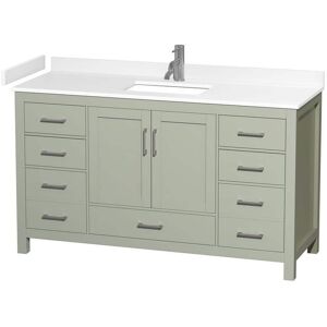 Wyndham Collection Sheffield 60 in. W x 22 in. D x 35 in . H Single Bath Vanity in Light Green with White Cultured Marble Top