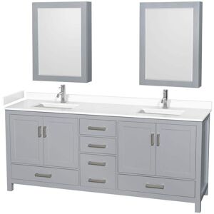 Wyndham Collection Sheffield 80 in. W x 22 in. D x 35 in. H Double Bath Vanity in Gray with White Cultured Marble Top and MC Mirrors