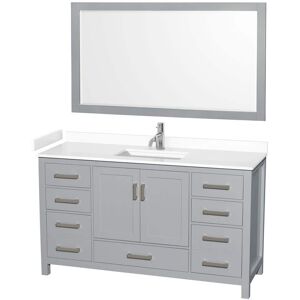 Wyndham Collection Sheffield 60 in. W x 22 in. D x 35 in. H Single Bath Vanity in Gray with White Cultured Marble Top and 58" Mirror