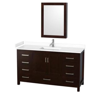 Wyndham Collection Sheffield 60 in. W x 22 in. D x 35 in. H Single Bath Vanity in Espresso with White Cultured Marble Top and MC Mirror