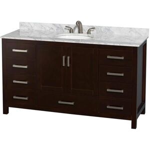 Wyndham Collection Sheffield 60 in. W x 22 in. D x 35 in. H Single Bath Vanity in Espresso with White Carrara Marble Top