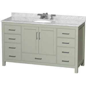 Wyndham Collection Sheffield 60 in. W x 22 in. D x 35 in . H Single Bath Vanity in Light Green with White Carrara Marble Top