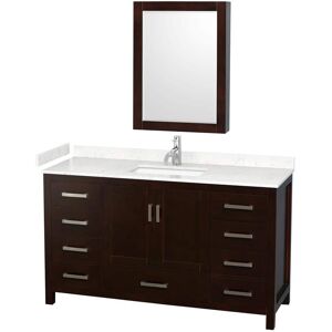 Wyndham Collection Sheffield 60 in. W x 22 in. D x 35 in. H Single Bath Vanity in Espresso with Carrara Cultured Marble Top and MC Mirror