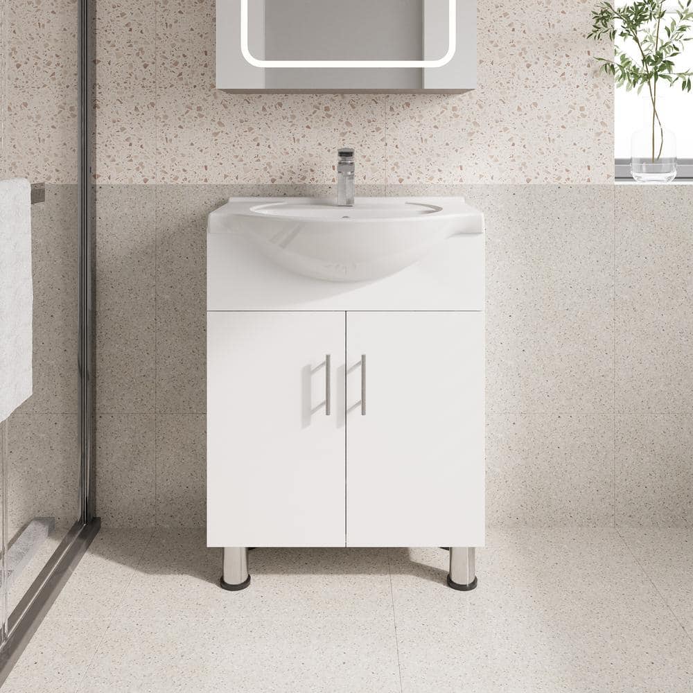 Dreamwerks Lilly 24 in. W x 18 in. D x 34 in. H Freestanding Euro-Style Bathroom Vanity in White with Ceramic Vanity Top in White