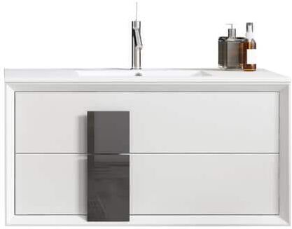 LUCENA BATH Cristal 24 in. W x 18 in. D Bath Vanity in White and Grey with Ceramic Vanity Top in White with White Basin and Sink