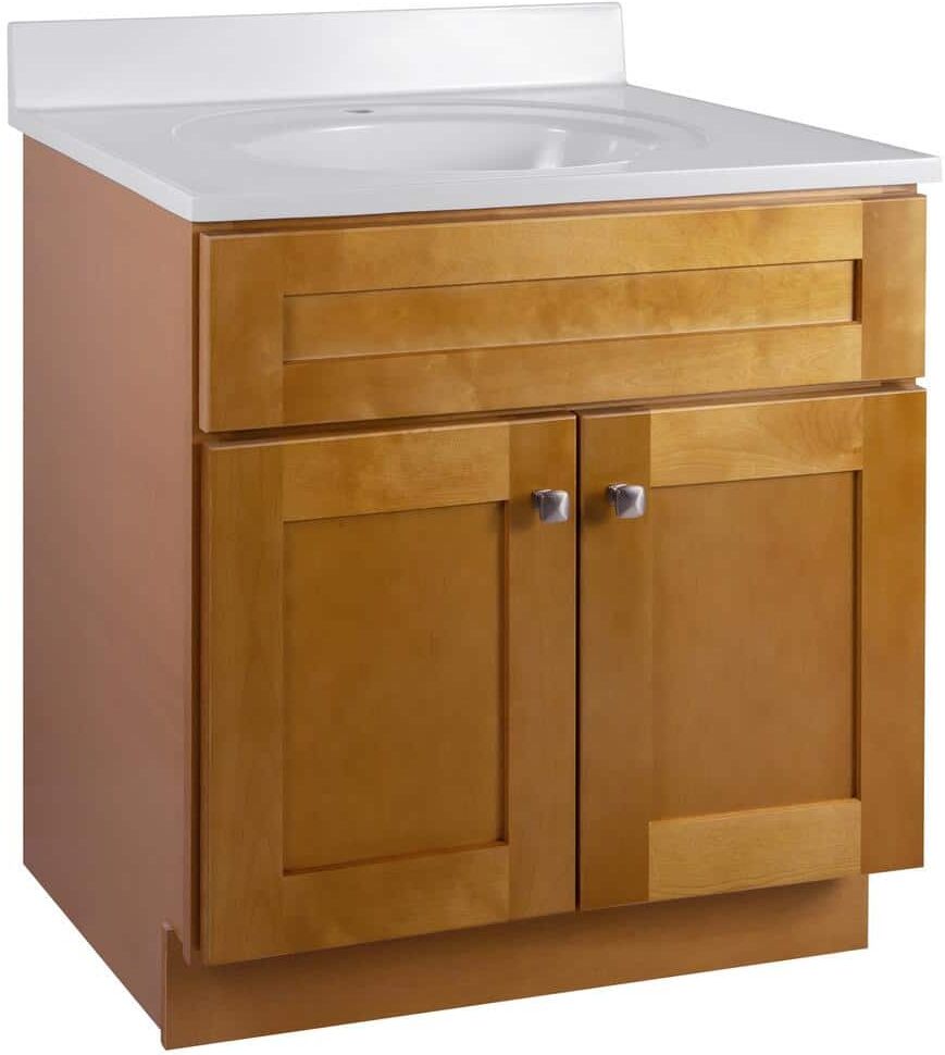 Design House Brookings Shaker RTA 31 in. W x 22 in. D x 35.5 in. H Bath Vanity in Birch with Solid White Cultured Marble Top