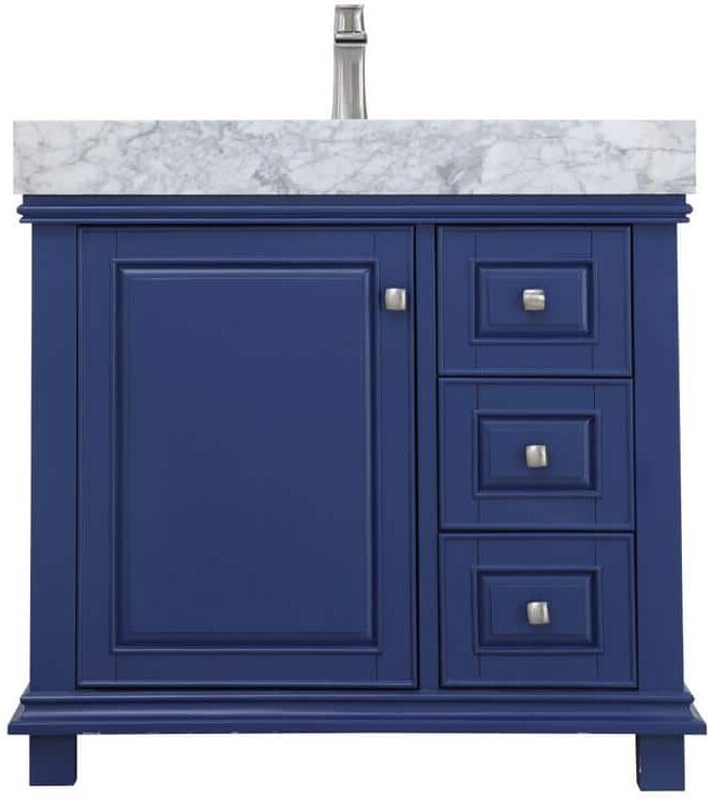 Altair Jardin 36 in. Bath Vanity in Jewelry Blue with Carrara Marble Vanity Top in White with White Basin