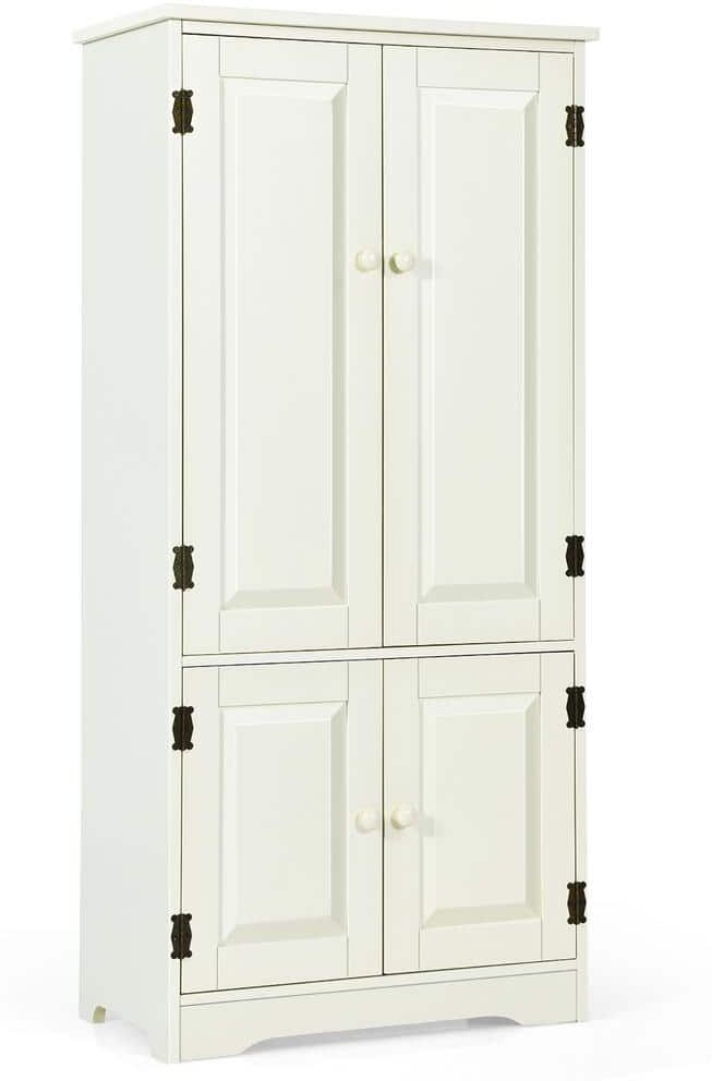 Costway 24 in. W x 13 in. D x 48.5 in. H Wood Freestanding Linen Cabinet with Adjustable Shelves Antique 2-Door in White