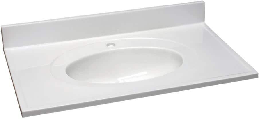 Design House 37 in. x 22 in. Single Faucet Hole Cultured Marble Vanity Top in Solid White with Solid White Basin