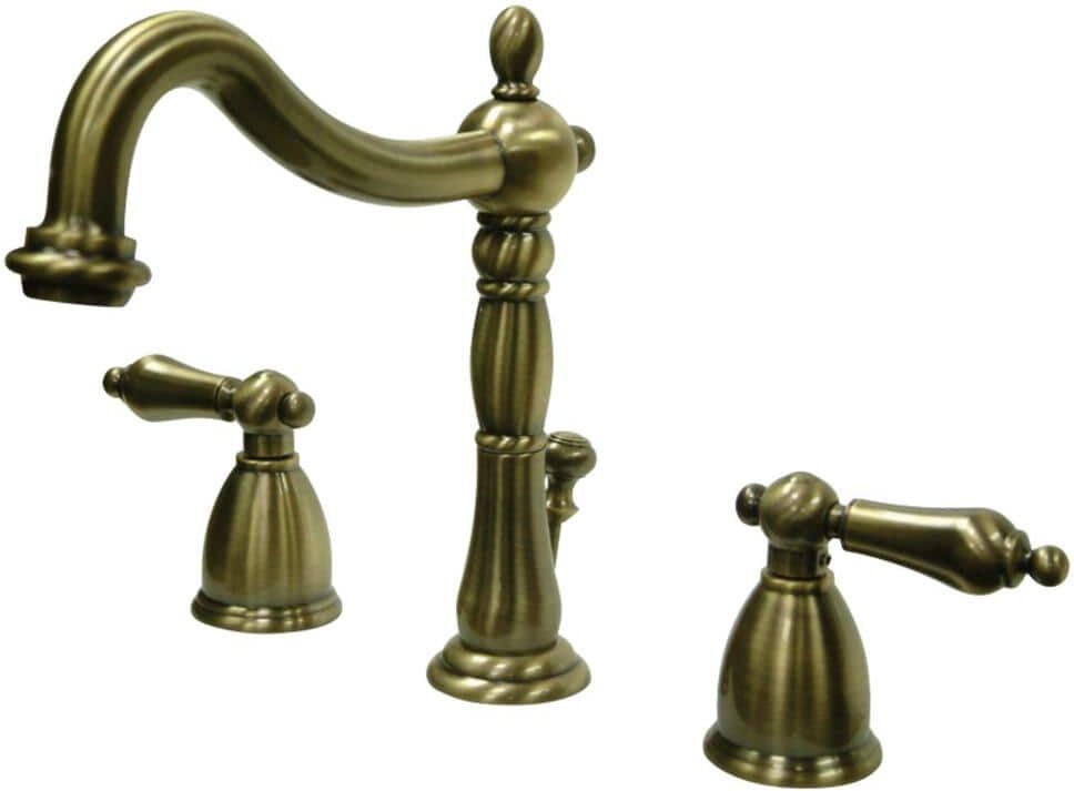 Kingston Heritage 8 in. Widespread 2-Handle Bathroom Faucet in Antique Brass