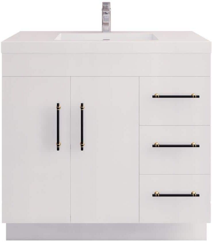 Moreno Bath Elsa 35.5'' Freestanding Vanity in Glossy White with White Reinforced Acrylic Top with Sink