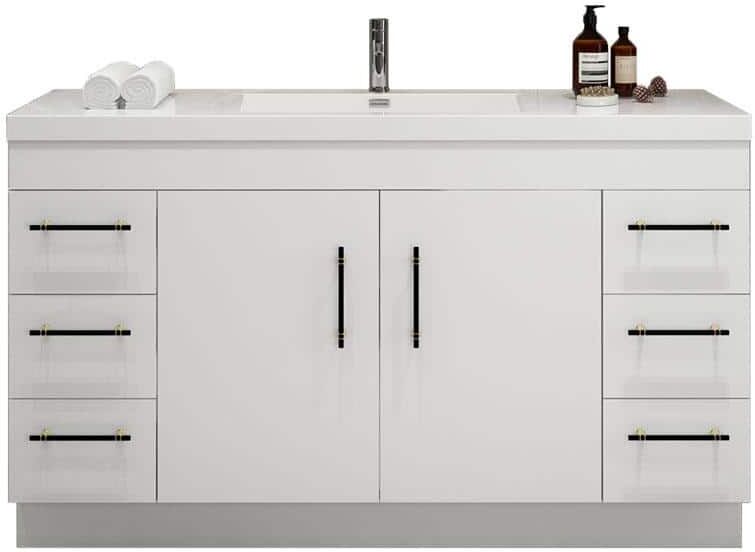 Moreno Bath Elsa 59.06 in. W x 19.69 in. D x 35.44 in. H Bathroom Vanity in High Gloss White with White Acrylic Top