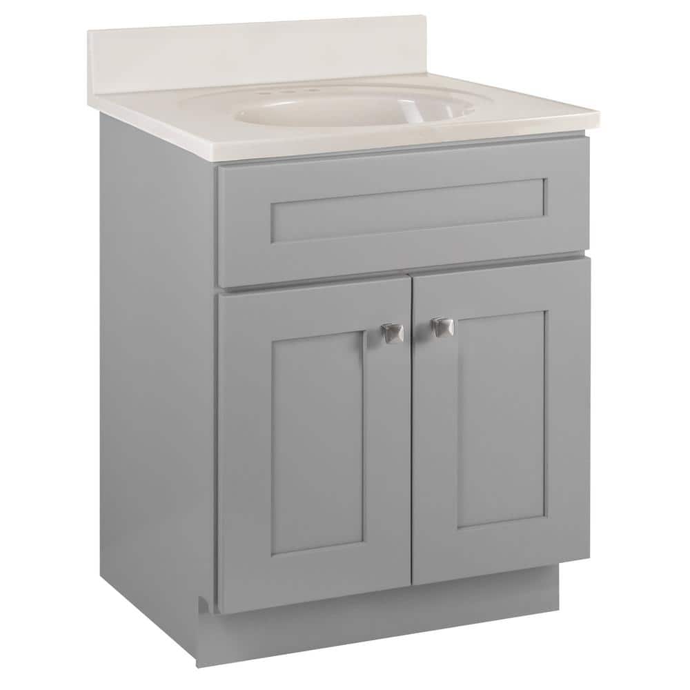 Design House Brookings Shaker RTA 25 in. W x 22 in. D x 36.31 in. H Bath Vanity in Gray with White on White Cultured Marble Top