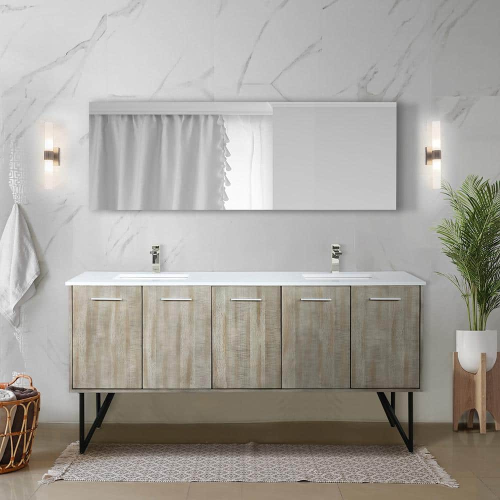 Lexora Lancy 72 in W x 20 in D Rustic Acacia Double Bath Vanity, Cultured Marble Top and 70 in Mirror