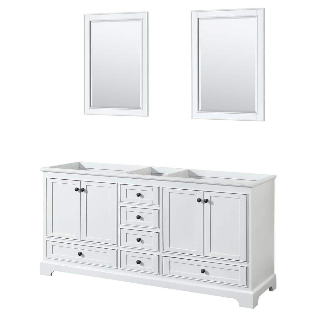 Wyndham Collection Deborah 71 in. W x 21.5 in. D x 34.25 in. H Double Bath Vanity Cabinet without Top in White with 24 in. Mirrors