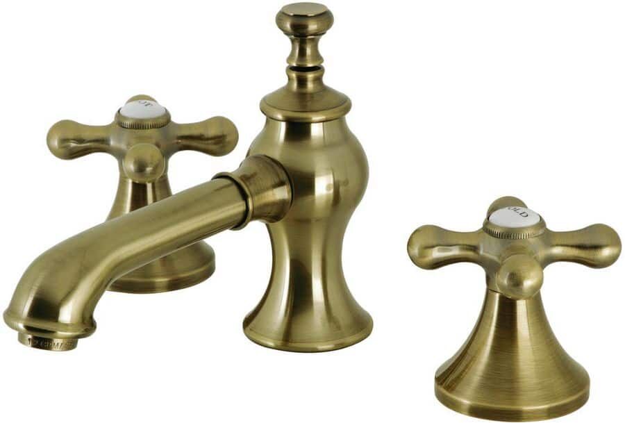 Kingston Vintage 8 in. Widespread 2-Handle Bathroom Faucets with Brass Pop-Up in Antique Brass