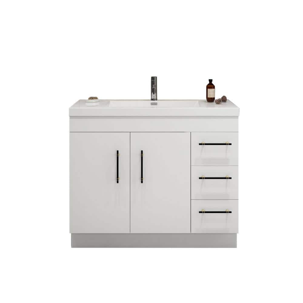 Moreno Bath Elsa 42 in. W Bath Vanity in High Gloss White with Reinforced Acrylic Vanity Top in White with White Basin