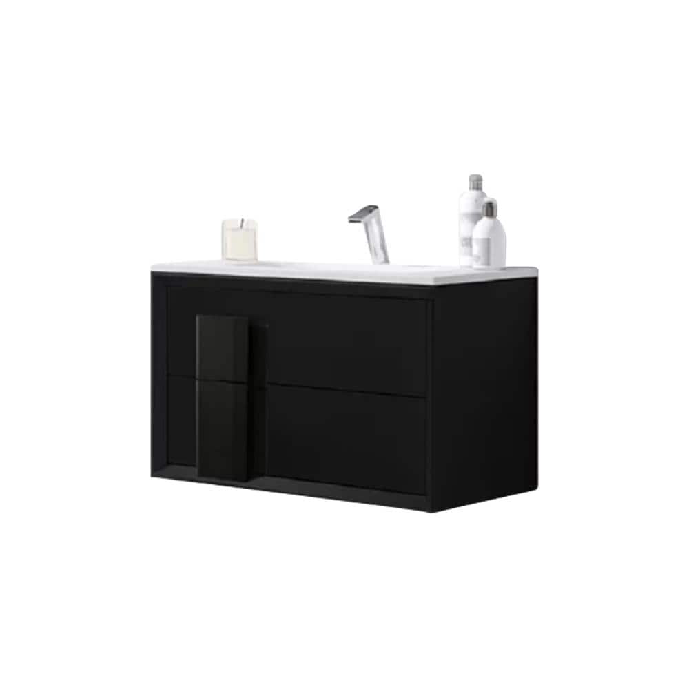 LUCENA BATH Decor Cristal 32 in. W x 18 in. D Bath Vanity in Black with Ceramic Vanity Top in White with White Basin and Sink