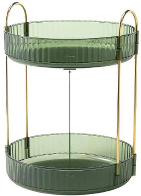 Aoibox Freestanding Round 2-Tier Rotating Makeup Organizer in Green for Cosmetics Vanity Countertop