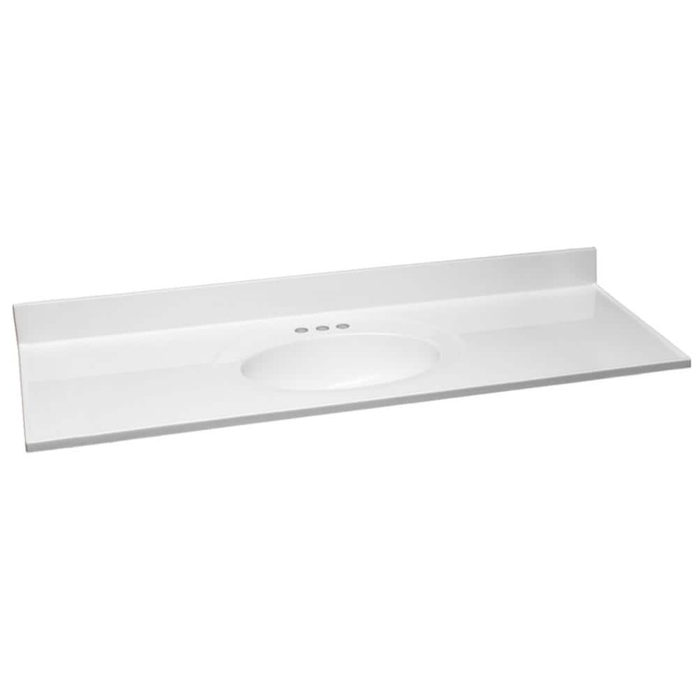 Design House 61 in. W Cultured Marble Vanity Top in Solid White with 4 in. Center Set Solid White Single Basin