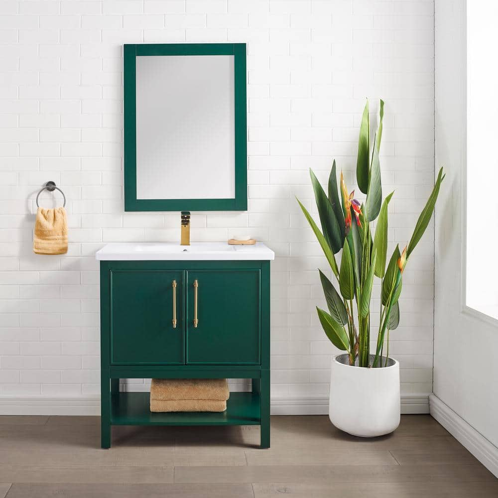 SUDIO Taylor 30 in. W x 18.5 in. D x 34.5 in. H Bath Vanity in Forest Green with Ceramic Vanity Top in White with White Sink