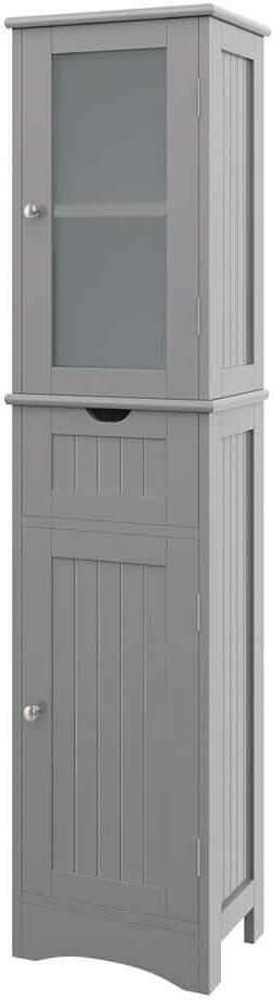 Costway 15.5 in. W x 12 in. D x 67 in. H Gray Bathroom Tall Freestanding Linen Cabinet Tower with Doors & Drawer