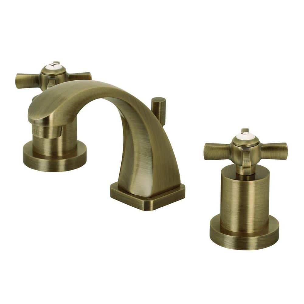 Kingston Millennium 2-Handle 8 in. Widespread Bathroom Faucets with Brass Pop-Up in Antique Brass