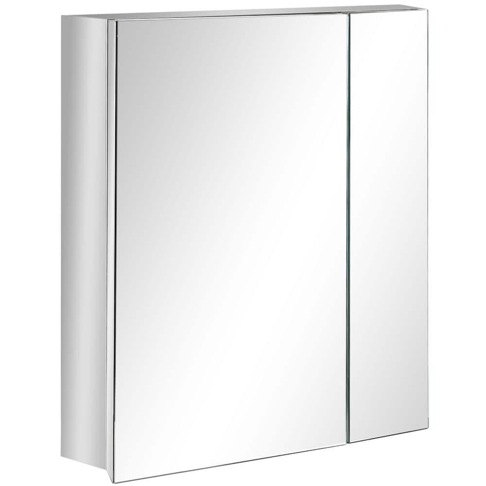 kleankin 21.25 in. W x 5 in. D x 23.5 in. H Silver Wall-Mounted Bathroom Medicine Mirror Cabinet with Doors, Storage Shelves