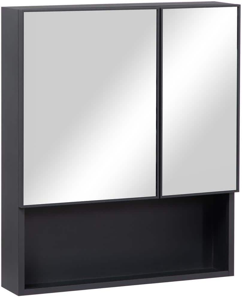 kleankin 23.5" W x 5.25" D x 27.5" H Black Wall-Mounted Medicine Cabinet, Bathroom Mirror Cabinet with Doors and Storage Shelves