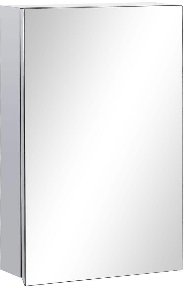 kleankin 15.25 in. W x 4.75 in. D x 23.5 in. H Silver Wall-Mounted Bathroom Medicine Cabinet with Mirror, Door, Storage Shelves