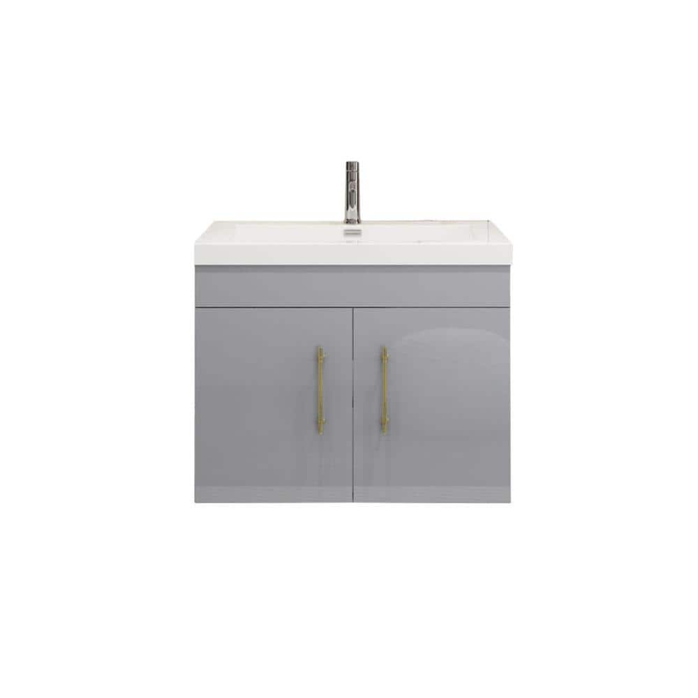 Moreno Bath Elsa 29.53 in. W x 19.50 in. D x 22.05 in. H Bathroom Vanity in High Gloss Gray with White Acrylic Top