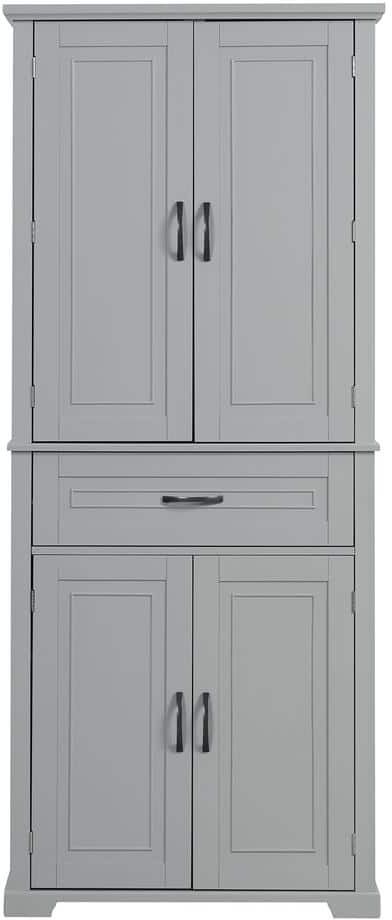 29.9 in. W x 15.7 in. D x 72.2 in. H Gray Linen Cabinet with Doors and Drawer for Bathroom