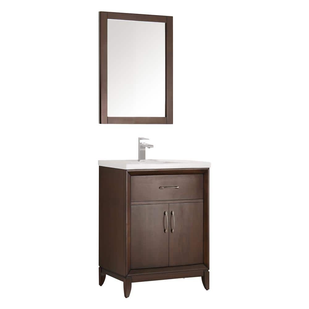 Fresca Cambridge 24 in. Vanity in Antique Coffee with Porcelain Vanity Top in White with White Ceramic Basin and Mirror