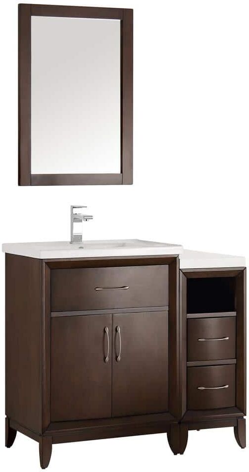 Fresca Cambridge 35.5 in. Vanity in Antique Coffee with Porcelain Vanity Top in White with White Ceramic Basin and Mirror