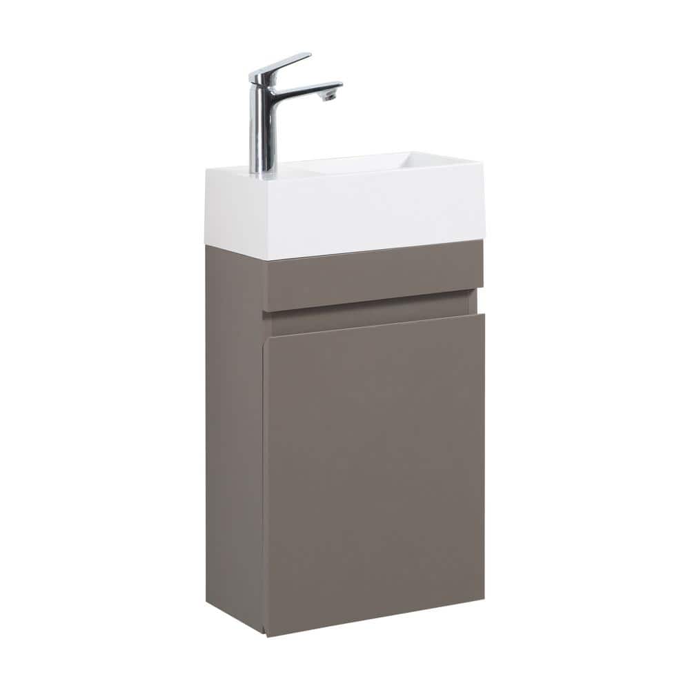15.7 in. W x 8.7 in. D x 24.8 in. H Wall Mounted Bath Vanity in Gray with White Cultured Marble Top