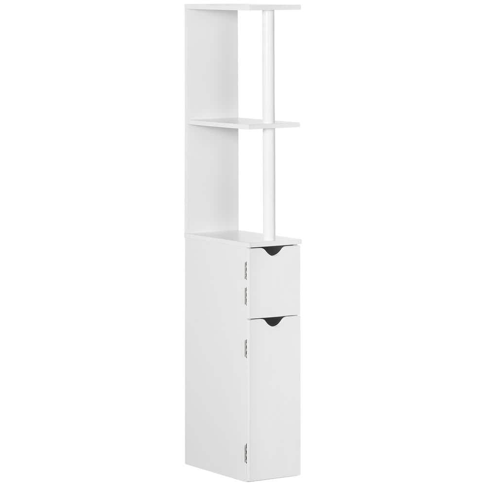kleankin Freestanding 11.75 in. W x 6 in. D x 46.5 in. H White Linen Cabinet Tower with 2 Open Shelves and 2 Door Cabinets