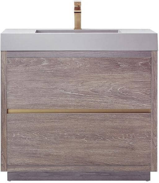 ROSWELL Huesca 36 in. W x 20 in. D x 33.9 in. H Bath Vanity in North Carolina Oak with Gray Composite Integral Sink and Top