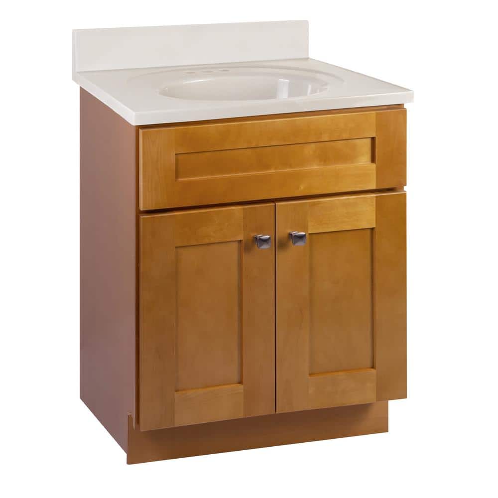 Design House Brookings Shaker RTA 25 in. W x 22 in. D x 36.31 in. H Bath Vanity in Birch with White on White Cultured Marble Top