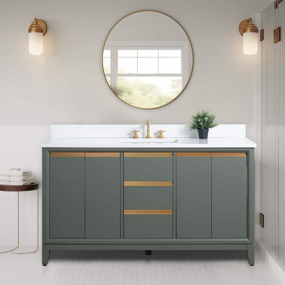 Vanity Art 60 in. W x 22 in. D x 34 in. H Single Sink Bathroom Vanity Vintage Green with Engineered Marble Top