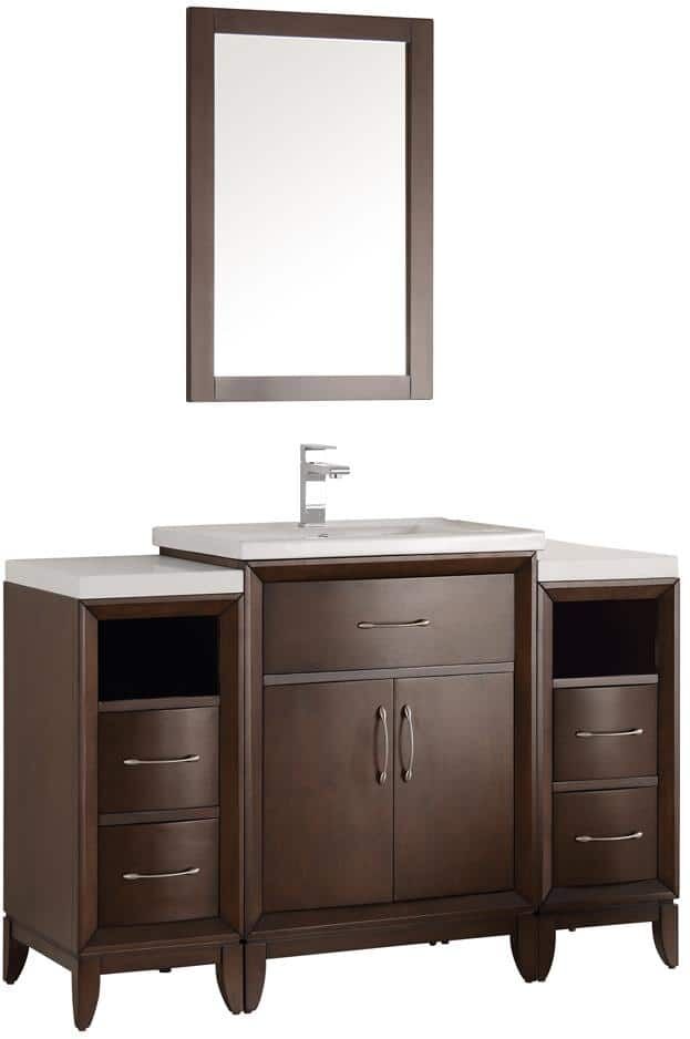 Fresca Cambridge 47 in. Vanity in Antique Coffee with Porcelain Vanity Top in White with White Ceramic Basin and Mirror