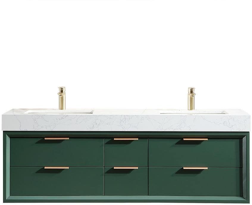 Xspracer Moray 60 in. W x 20.7 in. D x 21 in. H Double Sinks Floating Bath Vanity in Green with White Engineer Marble Countertop