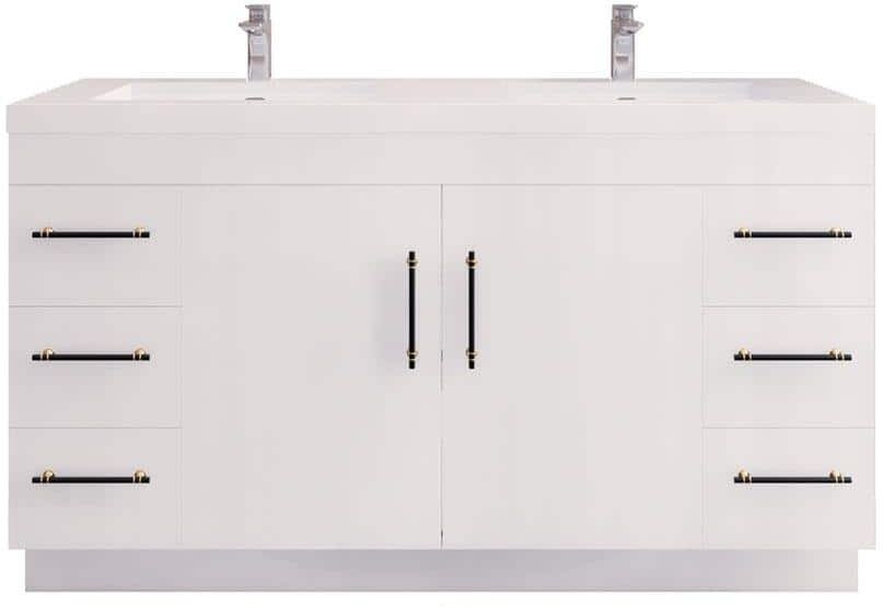 Moreno Bath Elsa 59.06 in. W x 19.69 in. D x 35.44 in. H Bathroom Vanity in High Gloss White with White Acrylic Top