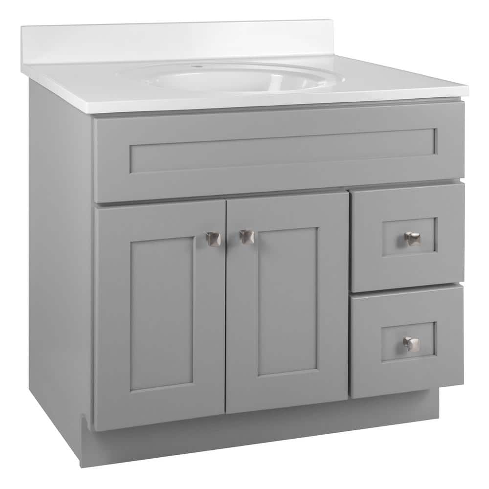 Design House Brookings Shaker RTA 37 in. W x 22 in. D x 37.44 in. H Bath Vanity in Gray with Solid White Cultured Marble Top