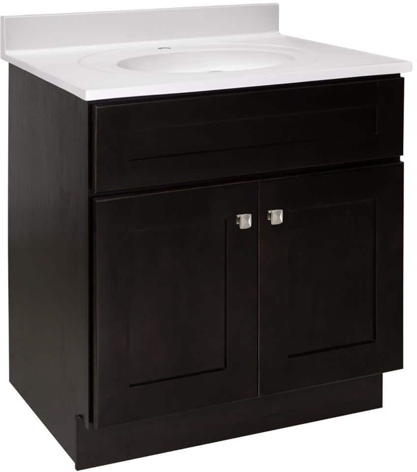 Design House Brookings 31 in. 2-Door Bathroom Vanity in Espresso with Cultured Marble Solid White Vanity Top (Ready to Assemble)