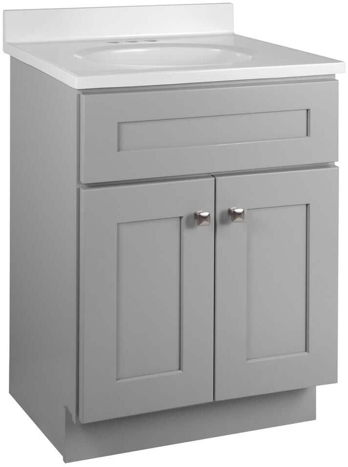 Design House Brookings Shaker RTA 25 in. W x 19 in. D x 35.63 in. H Bath Vanity in Gray with Solid White Cultured Marble Top