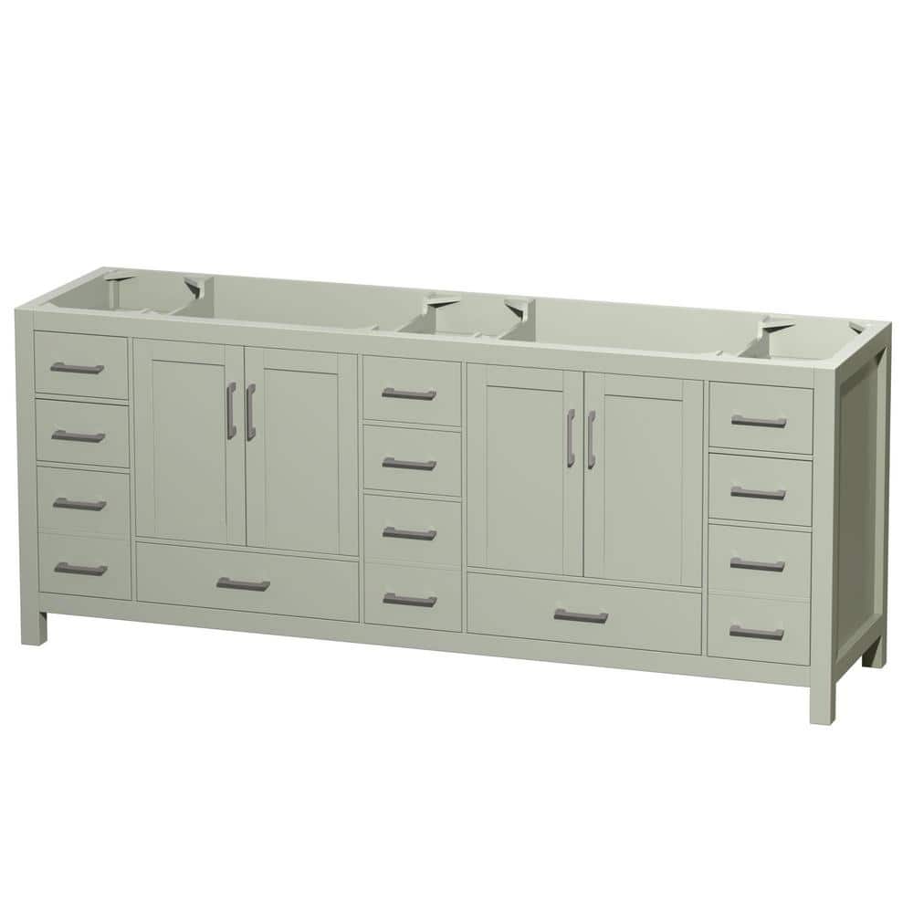 Wyndham Collection Sheffield 83 in. W x 21.5 in. D x 34.25 in. H Double Bath Vanity Cabinet without Top in Light Green