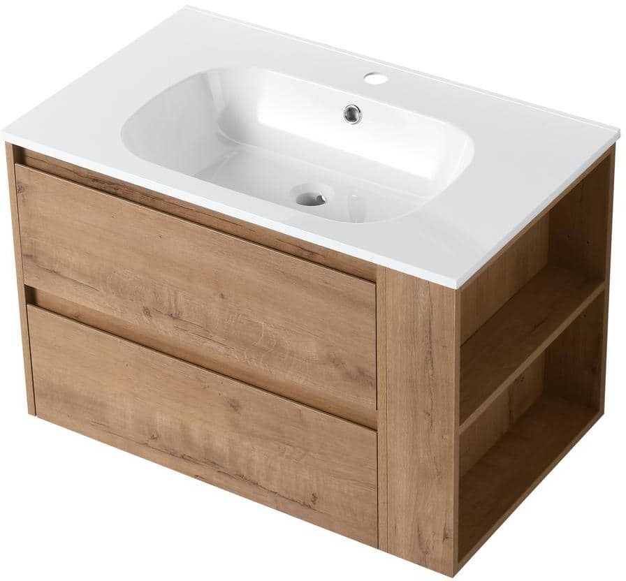 30 in. Imitative Oak Wall Mounting Bathroom Vanity With Gel Sink