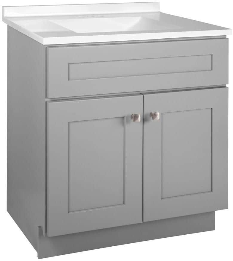 Design House Brookings Shaker 2-Door Bathroom Vanity w/ Cultured Marble 4 in. Centerset Solid White Top, Fully Assembled, 31x22, Gray