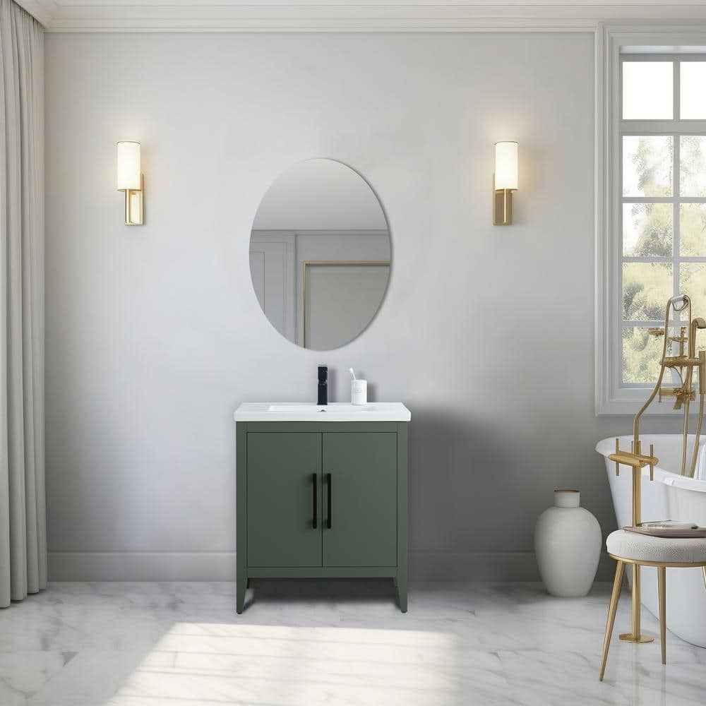 Vanity Art 30 in. W x 18.5 in D x 34 in. H Single Sink Bathroom Vanity Cabinet in Vintage Green with Ceramic Top